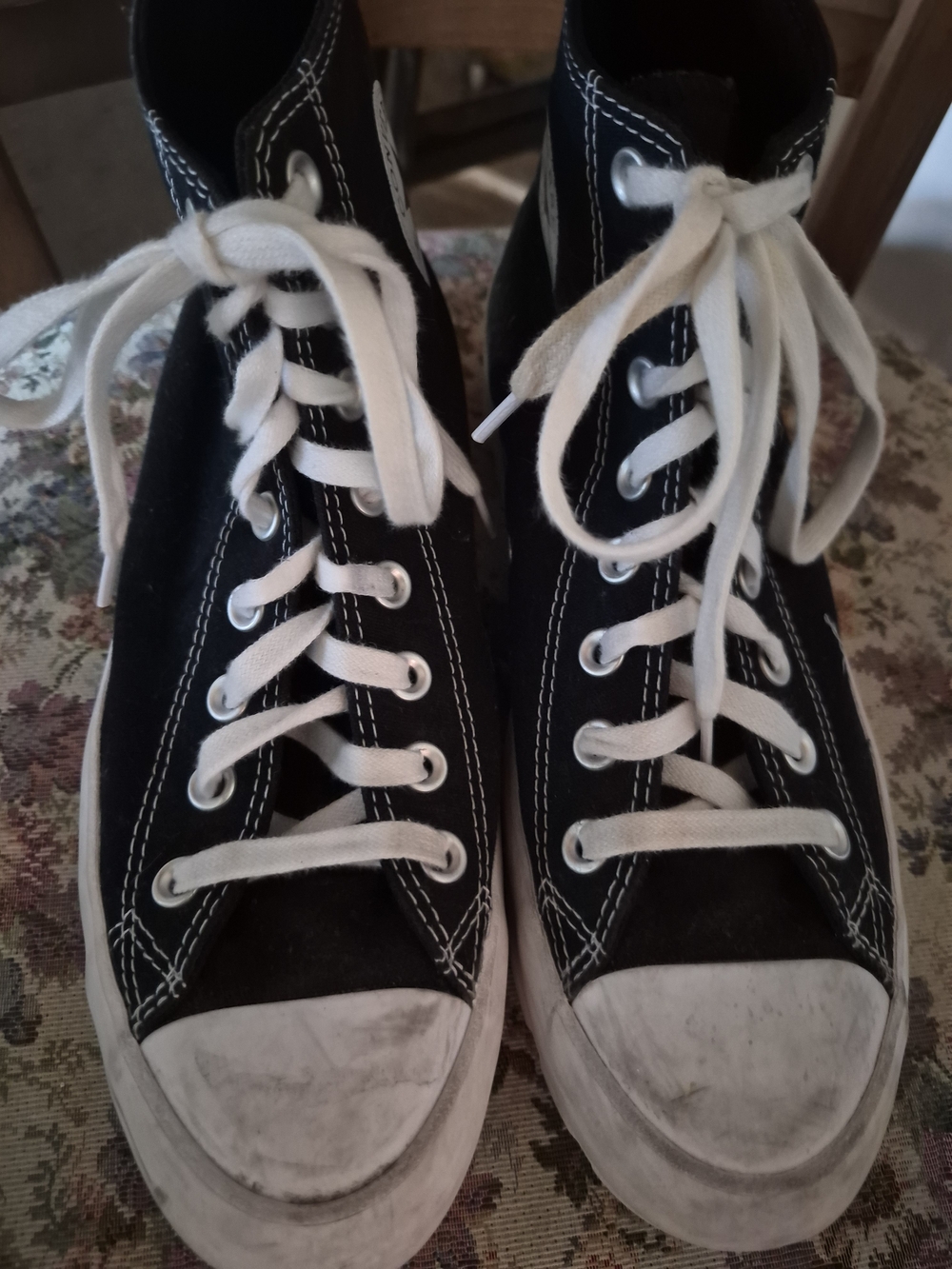 Black High-Top Canvas Sneakers with White Laces